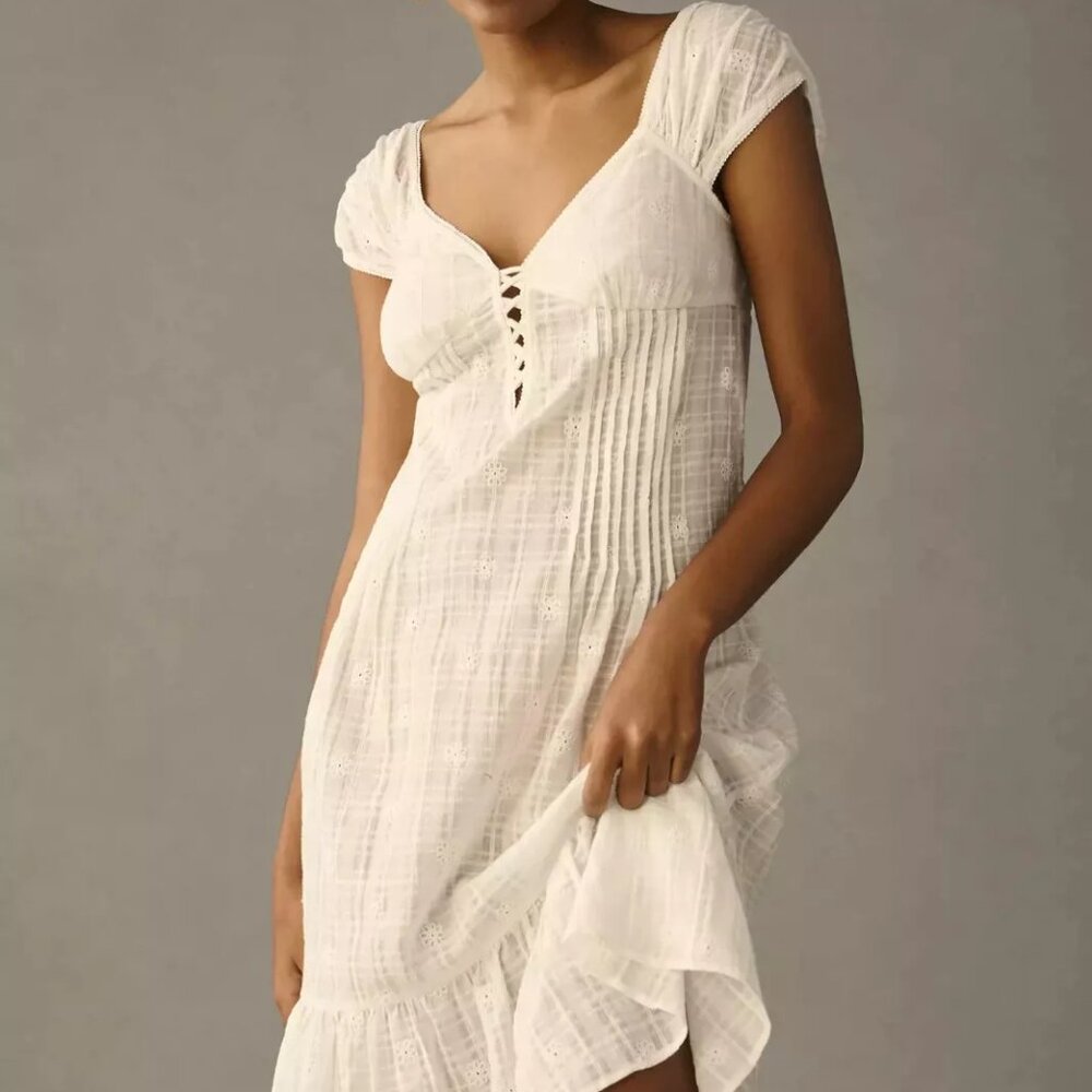 ANTHROPOLOGIE CAP-SLEEVE LACE-UP BABYDOLL DRESS - S